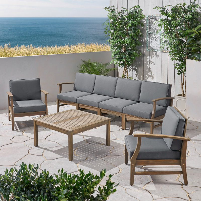 Gianni Acacia 6 - Person Patio Conversation Set with Cushions, Gray