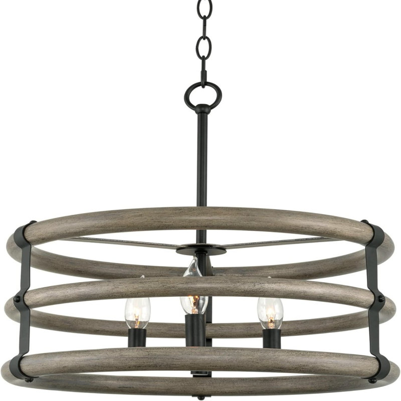 18" 3-Light Modern Farmhouse Drum Chandelier, Gray Oak Finish