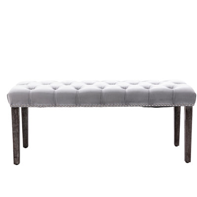 Velvet, Bench , Gray, Living Room, Entryway, Footrest, Plastic - Shackled Legs, Simple Fashionable Style Sponge Filled Cushion,