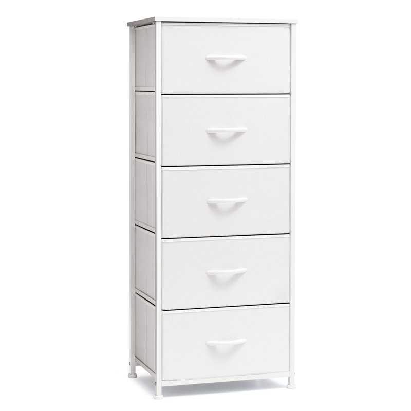 Annyka 5 Drawer Steel Dresser, White, White/White