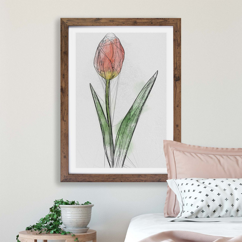 Orange and Yellow Tulip Flower in Abstract - Framed Print, 45cm H x 63cm W x 2cm D, Walnut