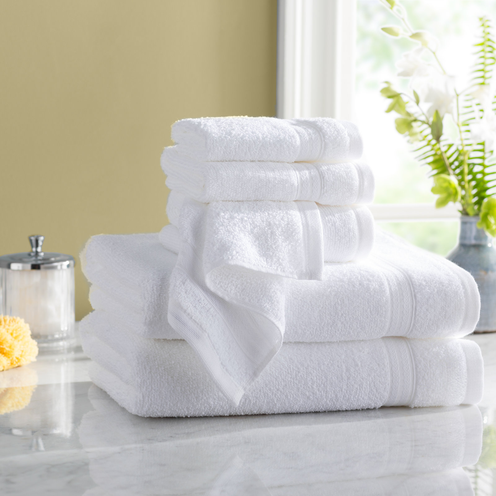 6-Piece Quick-Dry Cotton Towel Set, White