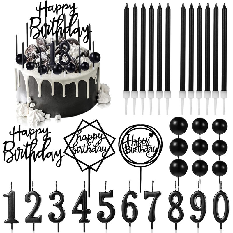 34 pièces de décoration de gâteau noir Happy Birthday