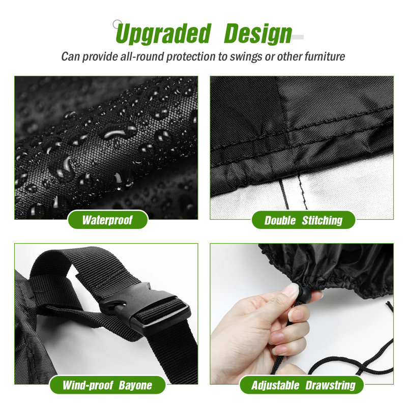 Black Waterproof Outdoor Swing Cover for A-Frame Patio Furniture