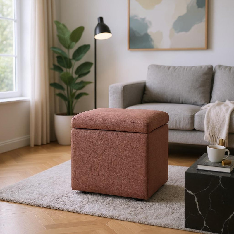 Storage Ottoman in Cotton Linen & Corduroy Options, 16.5"x16.5"x17.3", 18.7lbs - Footrest & Seat, Brown Cotton/Linen