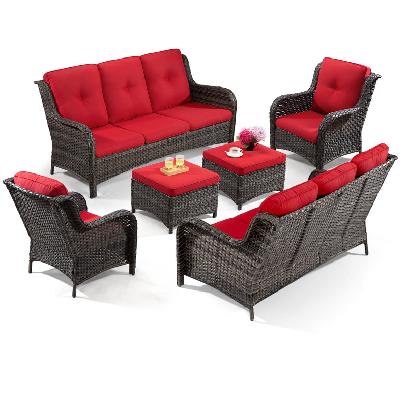 Ensemble de conversation d'extérieur avec coussins 6 pièces Anahit, Rouge