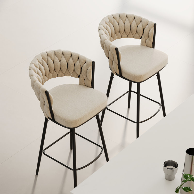 360°Swivel Bar Chairs Set Of 2, Equipped With Soft Cushioned Backrest Counter Stool, White