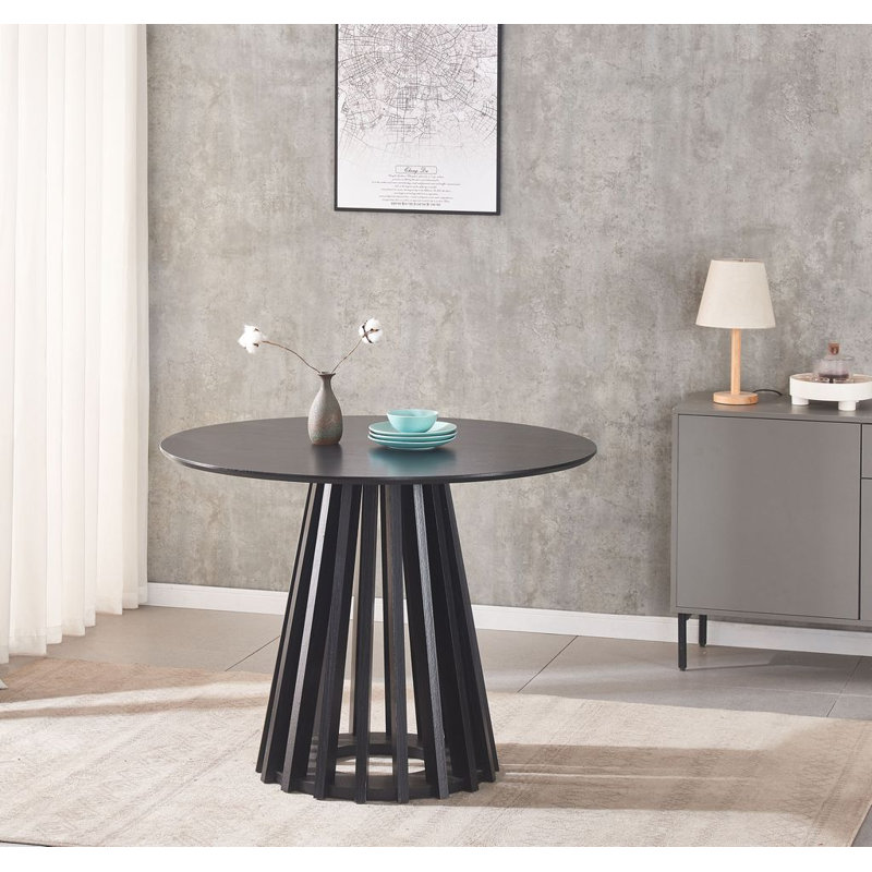 Table basse ronde en bois avec piédestal à lattes - H 18 po x L 31 po x l 31 po , Noir, H 18 po x L 31 po x l 31 po