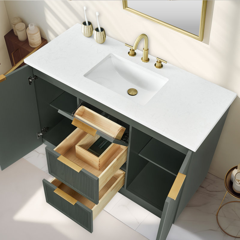 Meuble-lavabo simple 48 po Aderyn, Vert rétro / bronze brossé