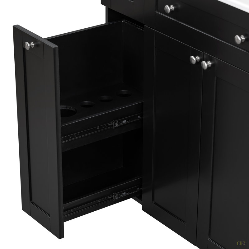 Meuble-lavabo de 30 pouces avec lavabo en céramique, armoire de rangement abondante - 2 portes à fermeture en douceur et tiroir profond à deux niveaux