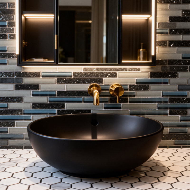 Premium 1" x 4" Linear Mosaic Wall Tile, Black Coffee