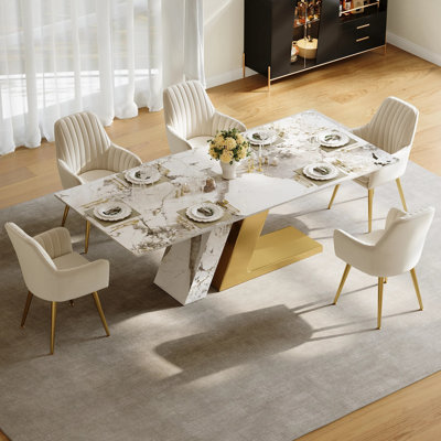 Table de salle à manger moderne 78,7 "en pierre frittée brun clair Kristalee