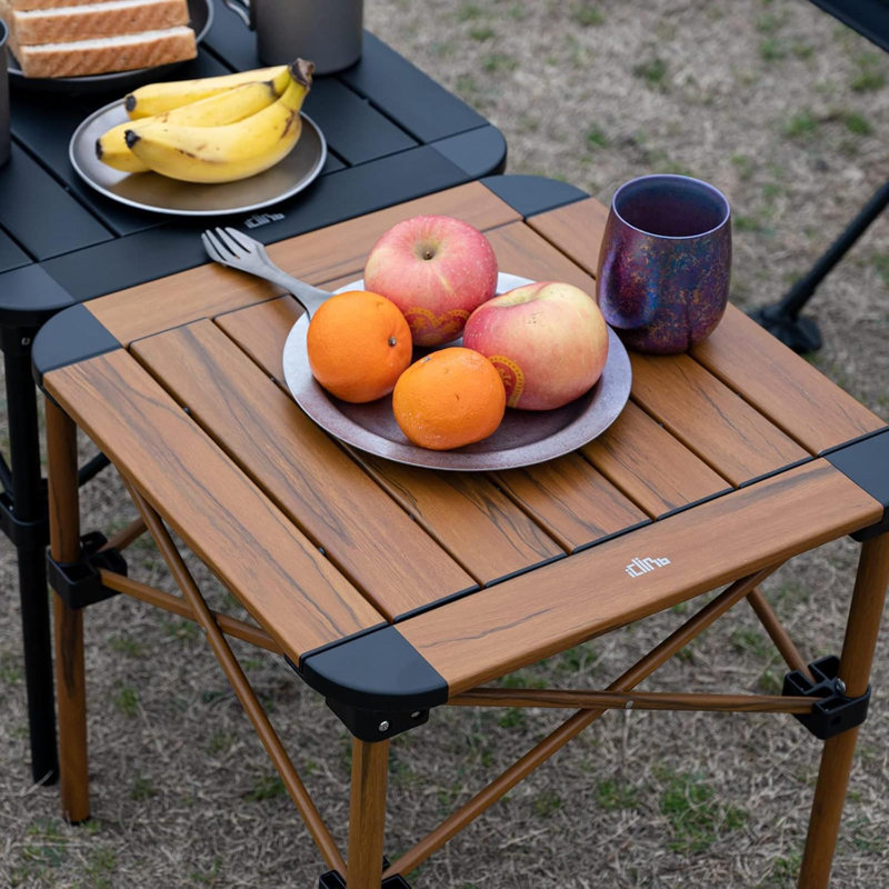 Aluminium léger et stable Table pliante carrée à roulettes avec sac de transport pour camping, Brown