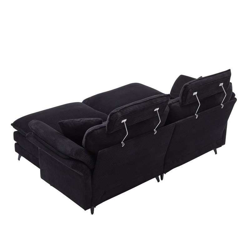 Canapé modulaire d'appartement avec repose-pieds, velours côtelé 85,8 po (canapé noir 85,8 po, pour bureau