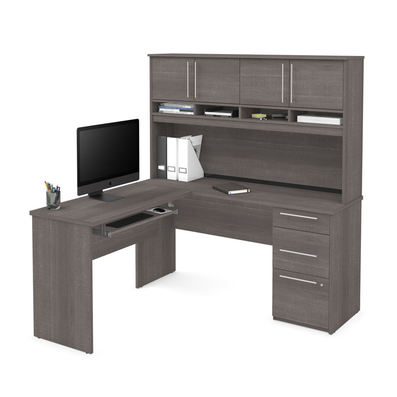 Altha Reversible L Shaped Desk with Hutch, Bark Gray
