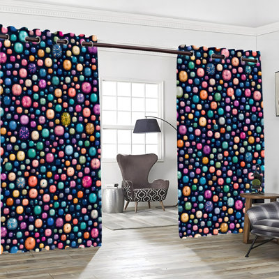 2PCS Grommet Top Colorful Gemstone Printed Polyester Curtain Drapes, Thermal Insulated Heat Blocking Noise Reducing Blackout Room Darkening Curtains with Privacy Protection, Indoor Window Panels for Bedroom Living Room Kitchen Home Decor