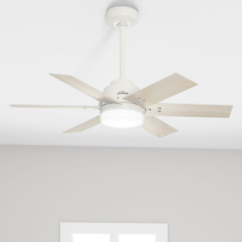 44" Pacer 6 - Blade Ceiling Fan with Lights and Remote, White 