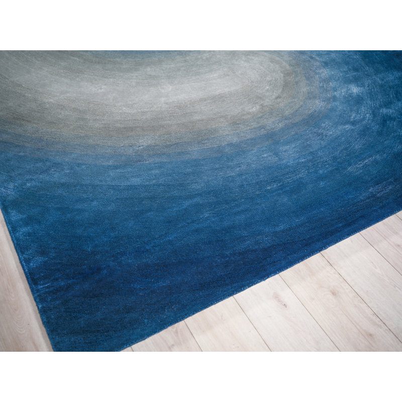 Mitomo Handmade Wool/Bamboo Silk Area Rug, Navy Gray, Rectangle 8' x 10'