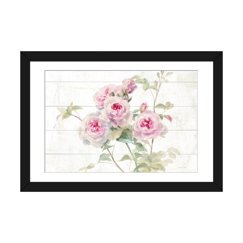 « les roses douces sur le bois », reproduction d’impression sur toile, H 24 po x l 32 po x P 1 po, Papier d'art encadré noir