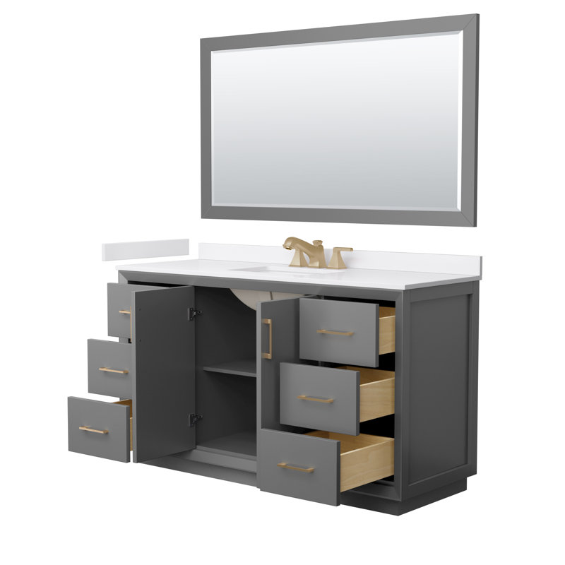 Strada 60" Freestanding Single Bathroom Vanity with Cultured Marble Top, Gray, Satin Bronze
