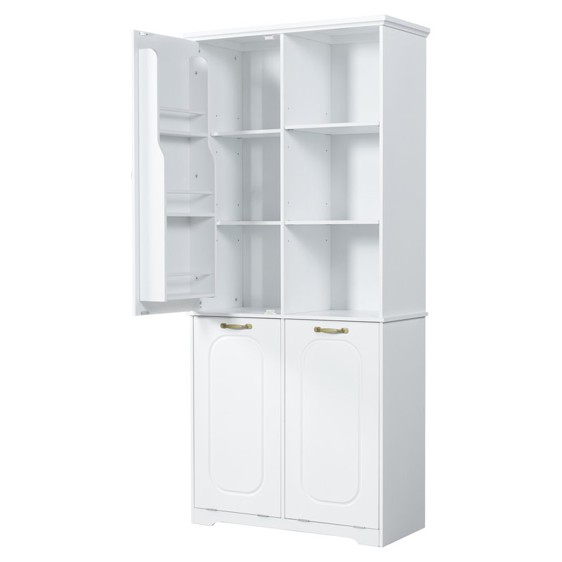 Grande armoire de rangement avec 2 paniers à linge inclinables, White