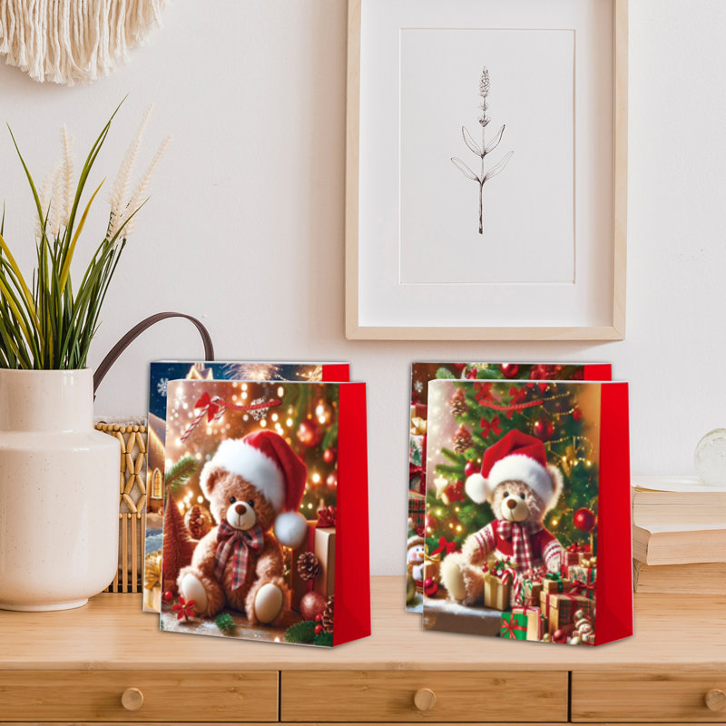 Sacs de cadeau de Noël (bonhomme de neige / ours en peluche) (assorti) (moyen) - ensemble de 12