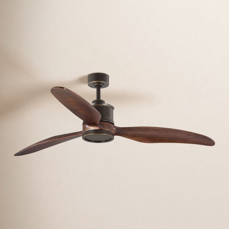 Brielle 60" Wayne LED Standard Ceiling Fan with Pull Chain and Light Kit Included, Oil rubbed bronze with Walnut