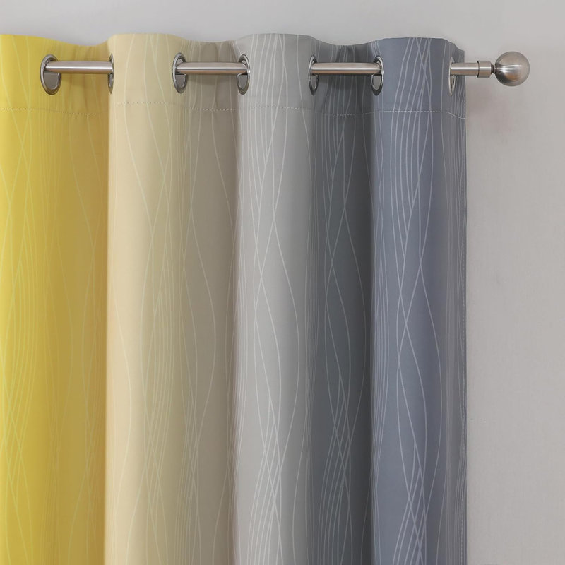 Blackout Curtain Pair, Yellow/Grey