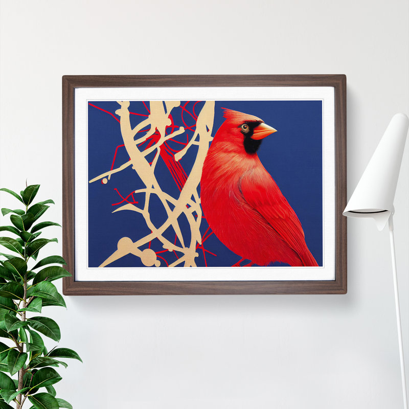 Cardinal Bird Vol.18 - Single Picture Frame Print, 34cm H x 46cm W x 2cm D, Walnut Framed