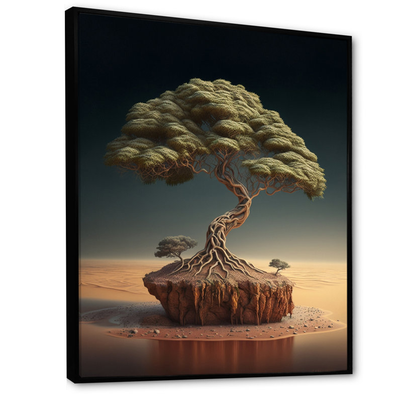 Bonsai Tree on Sand I - Impression sur toile, H 20 po x l 12 po x P 1 po, Toile avec cadre flottant noir