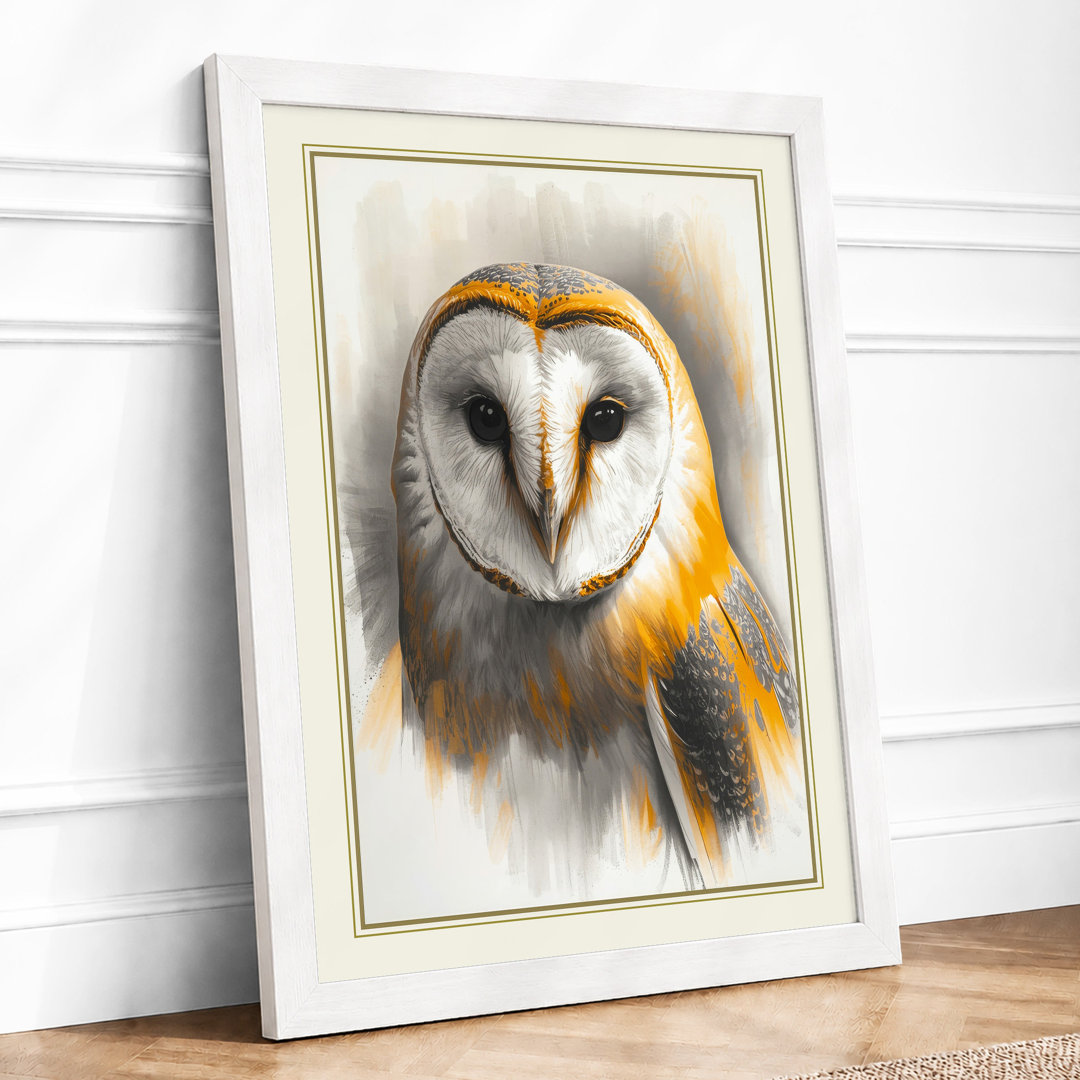 Barn Owl Portrait Japandi - Framed Print