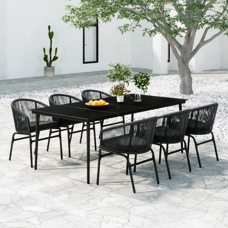 Hiruki Rectangular 6 - Person Dining Set, Gray Frame/Gray Cushion