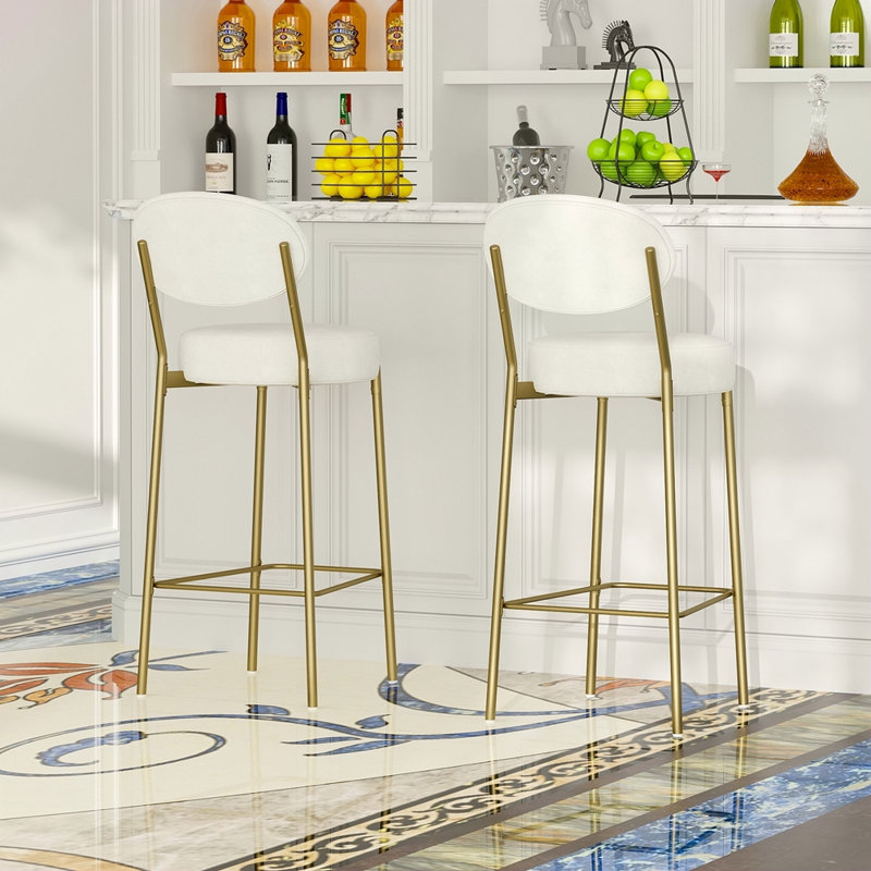 Ensemble de 2 chaises de salle à manger rondes 29 "en velours avec tabouret de bar 29" avec dossier et repose-pieds