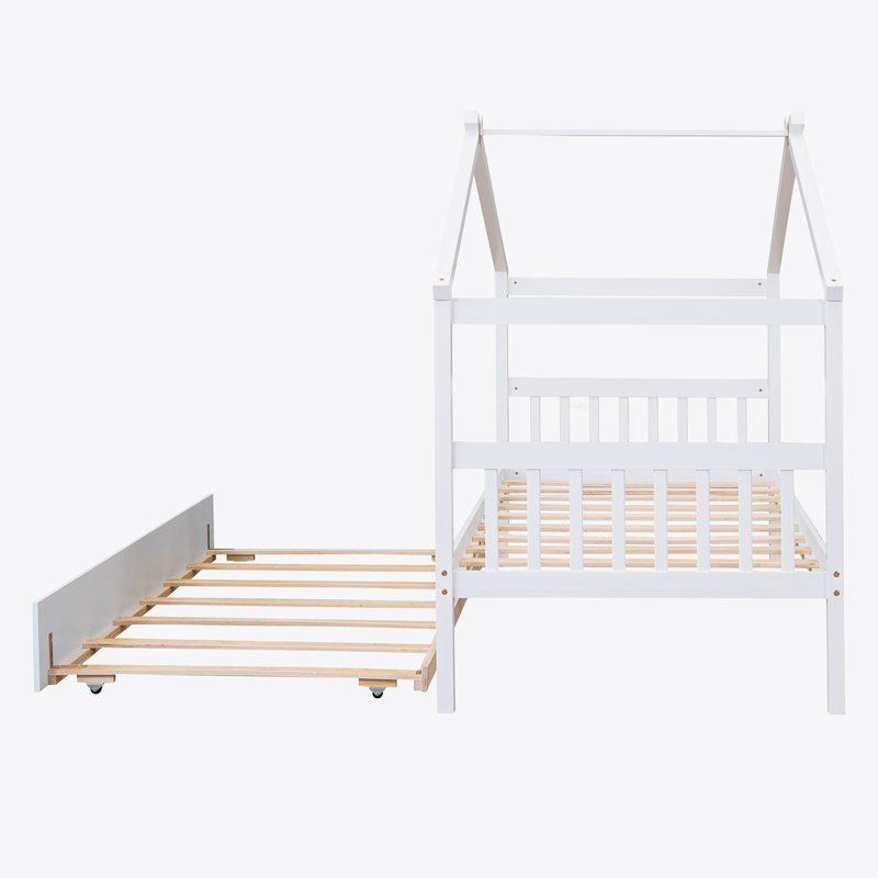 Annais Wooden House Bed with Trundle, Full, White