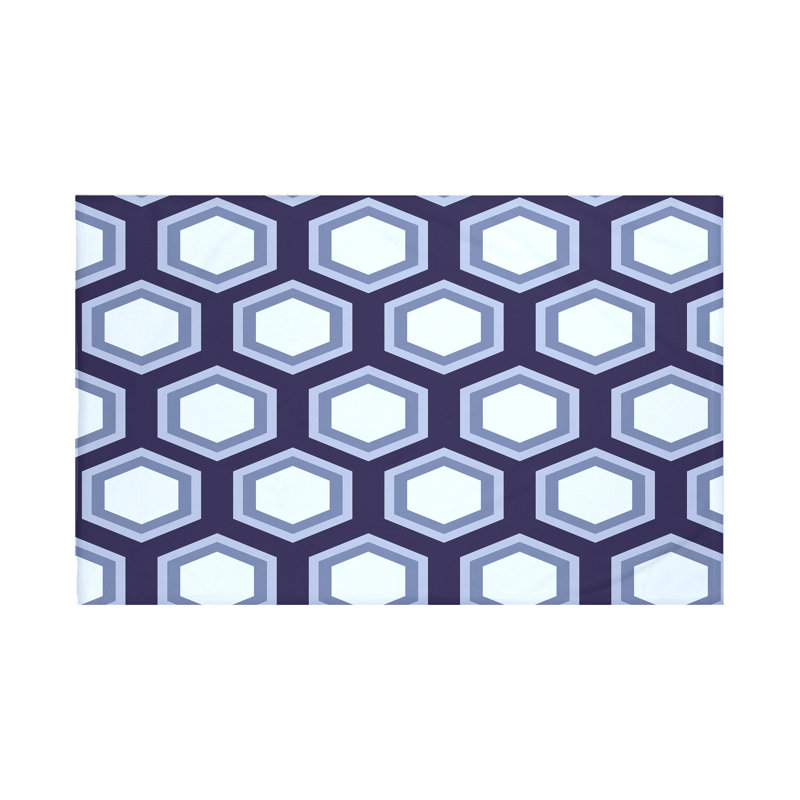 Jeté polaire à motif géométrique hexagonal, L 60 po x l 50 po, Bleu marine