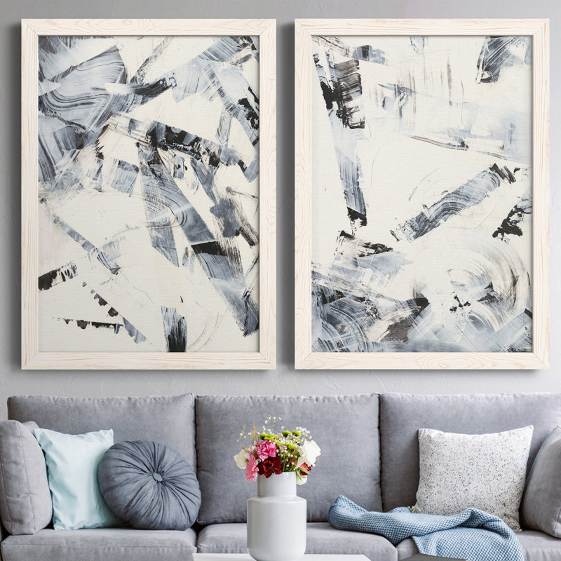 Fractured Ice I - ensemble de 2 peintures encadrées, Toile blanche encadrée, H 37,5 po x l 55 po x P 1,5 po