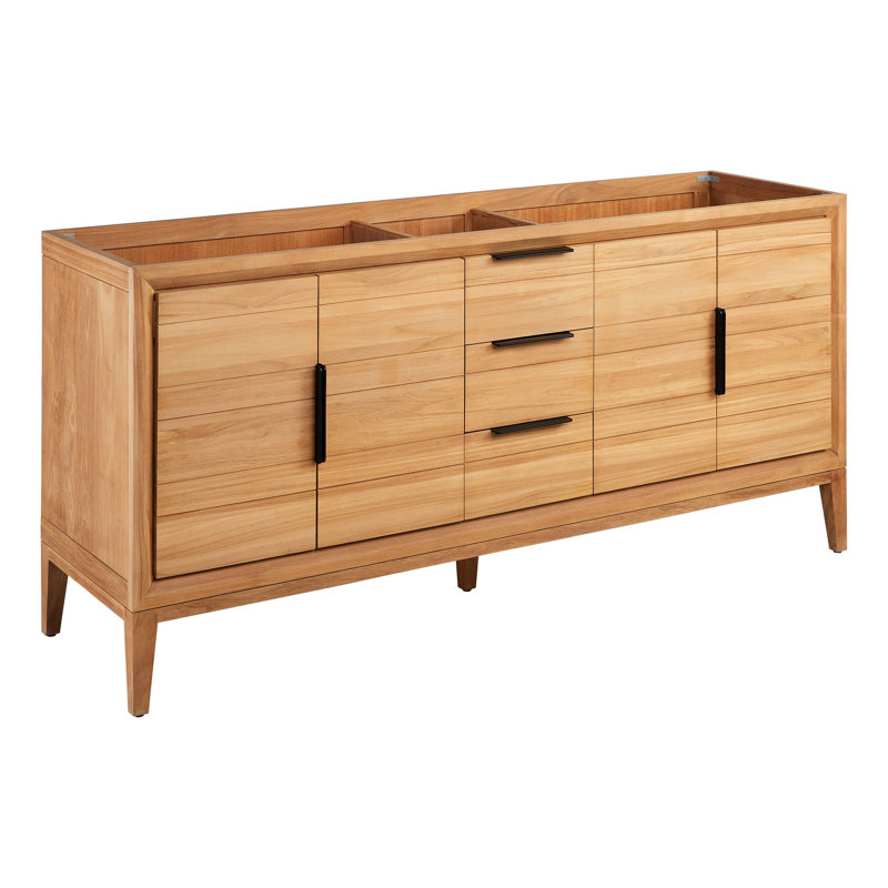 72" Natural Teak Double Freestanding Bathroom Vanity Cabinet