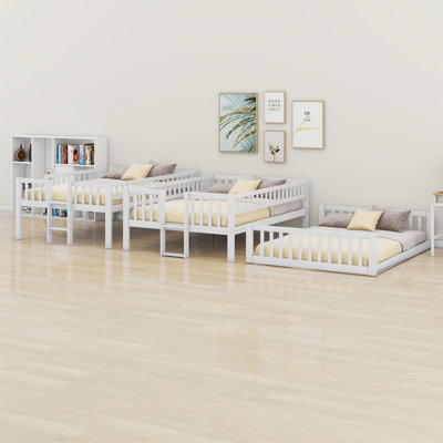 Triple Bed With Built-In Ladder,Slide And Guardrails