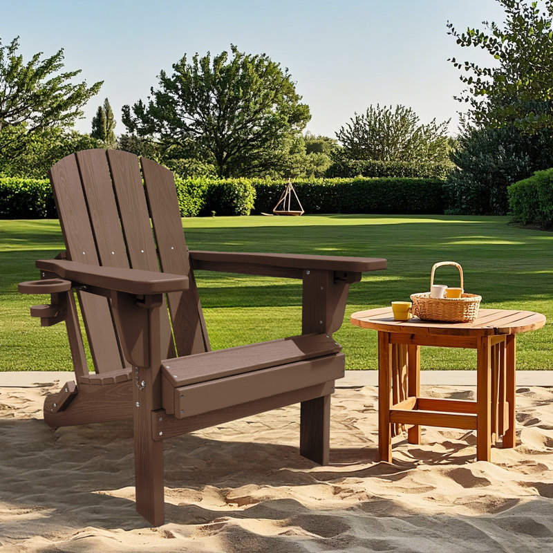Chaise Adirondack en PEHD pour l'extérieur à dossier réglable à 3 positions avec porte-gobelet, Rouge foncé