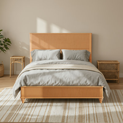 Cadre de lit plateforme en bois massif de 137 cm avec tête de lit haute, lit Queen en bois naturel