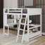 Lit mezzanine double avec bureau en L à rangement multiple, lumière DEL et station de charge USB, banc de rangement avec 2 tiroirs-548150058