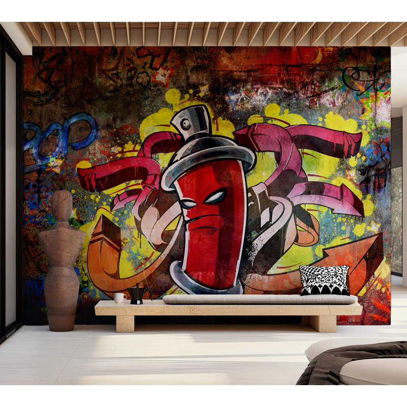Wall Mural, Red/Grey/Yellow, 41" L x 59" W