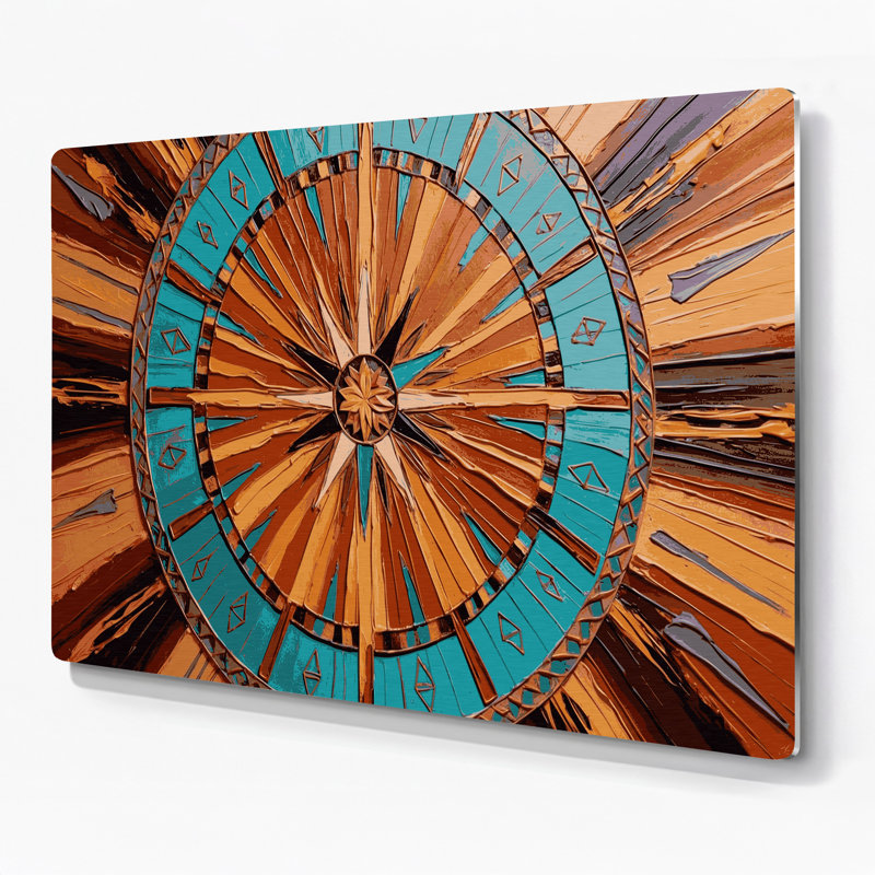 Art mural en métal brun à motif sud-ouest 229 médaillon Sunburst, H 240 po x l 240 po x P 0,05 po