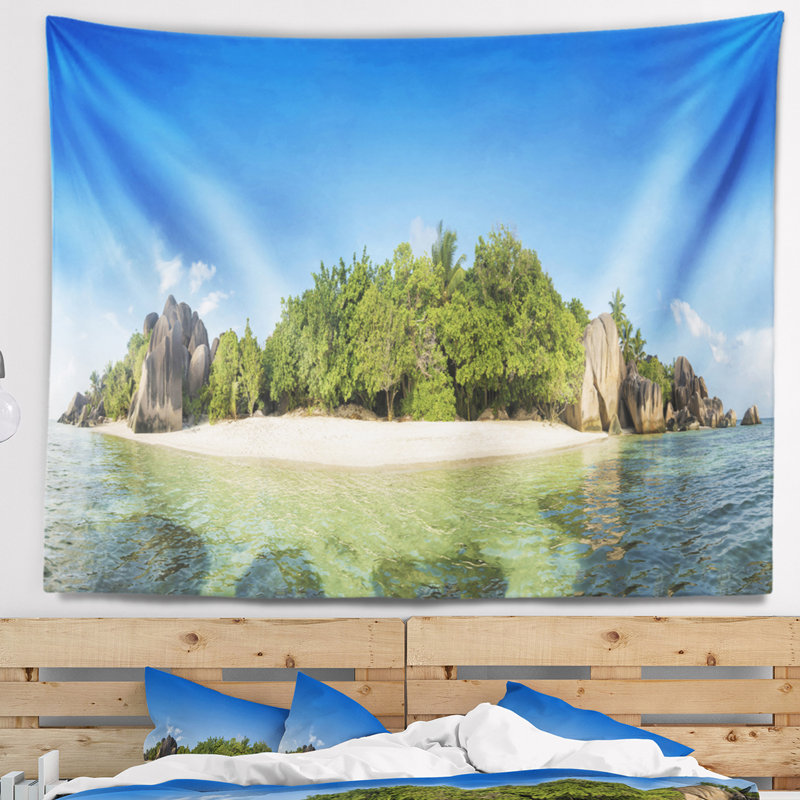 Paradise de polyester en mer de mer seychelles tapisserie avec accessoires suspendus inclus, H 68 po x l 80 po
