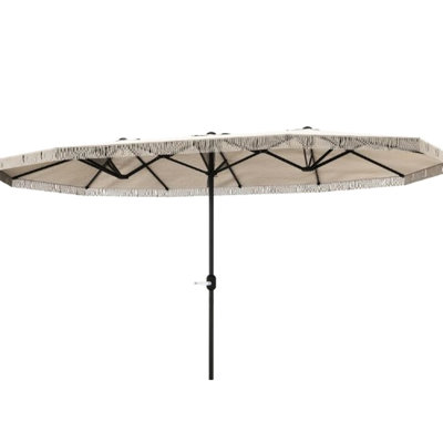 Très grand parasol de patio avec conception à double face, manivelle et frange, revêtement Upf30 + pour la protection, lève-frange décoratif Splash Rectangle, protection solaire, décoloration, 12 nervures en acier antirouille