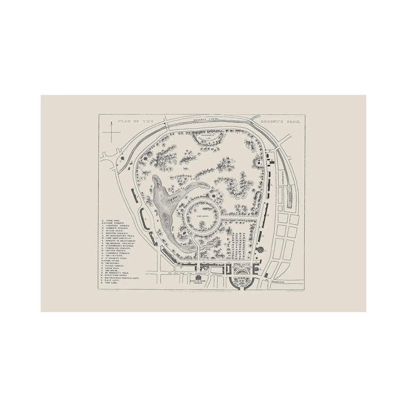 Regent's Park Map 1 Piece Wrapped Canvas Painting, 30.48 cm H x 45.72 cm W