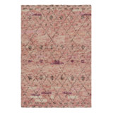 Vintage Swedish Rya Rug, Light Pink Scandinavian Diamond Lattice - Rug & Kilim