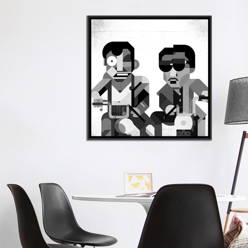 « garçons on cyclomoteurs », impression sur toile, H 18 po x l 18 po x P 1,5 po, Toile avec cadre noir, Pas de tapis
