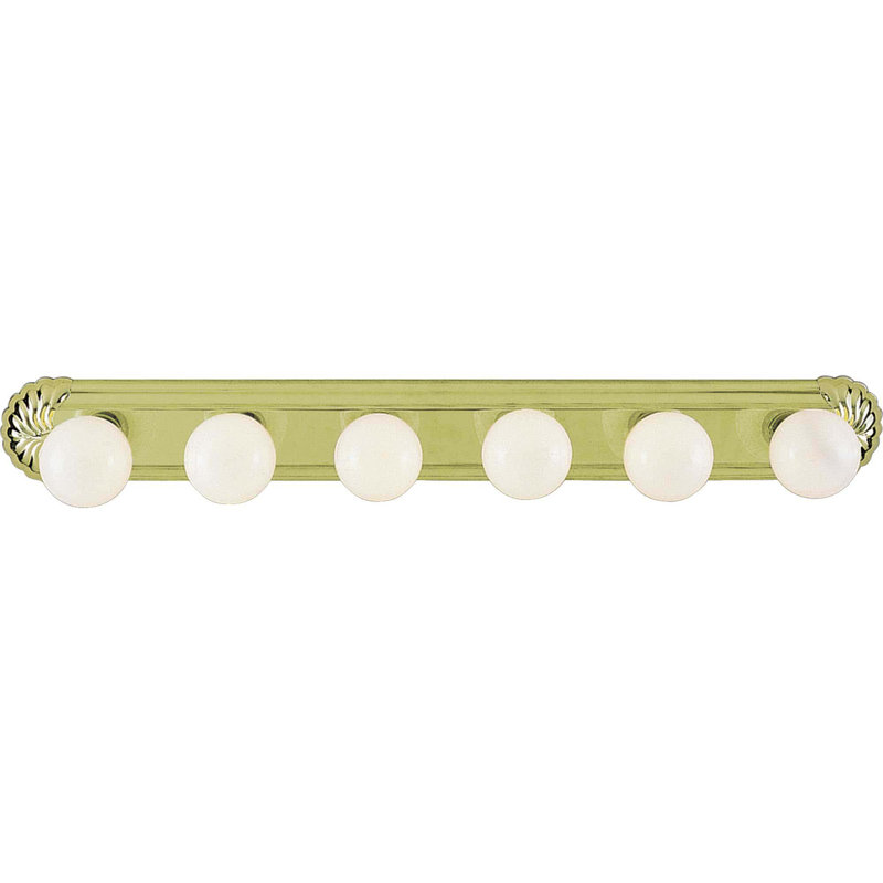 6-Light Indoor Polished Brass Bathroom Mount Vanity Light Hollywood Light Bar with Shell Accent Design on Ends, 6
