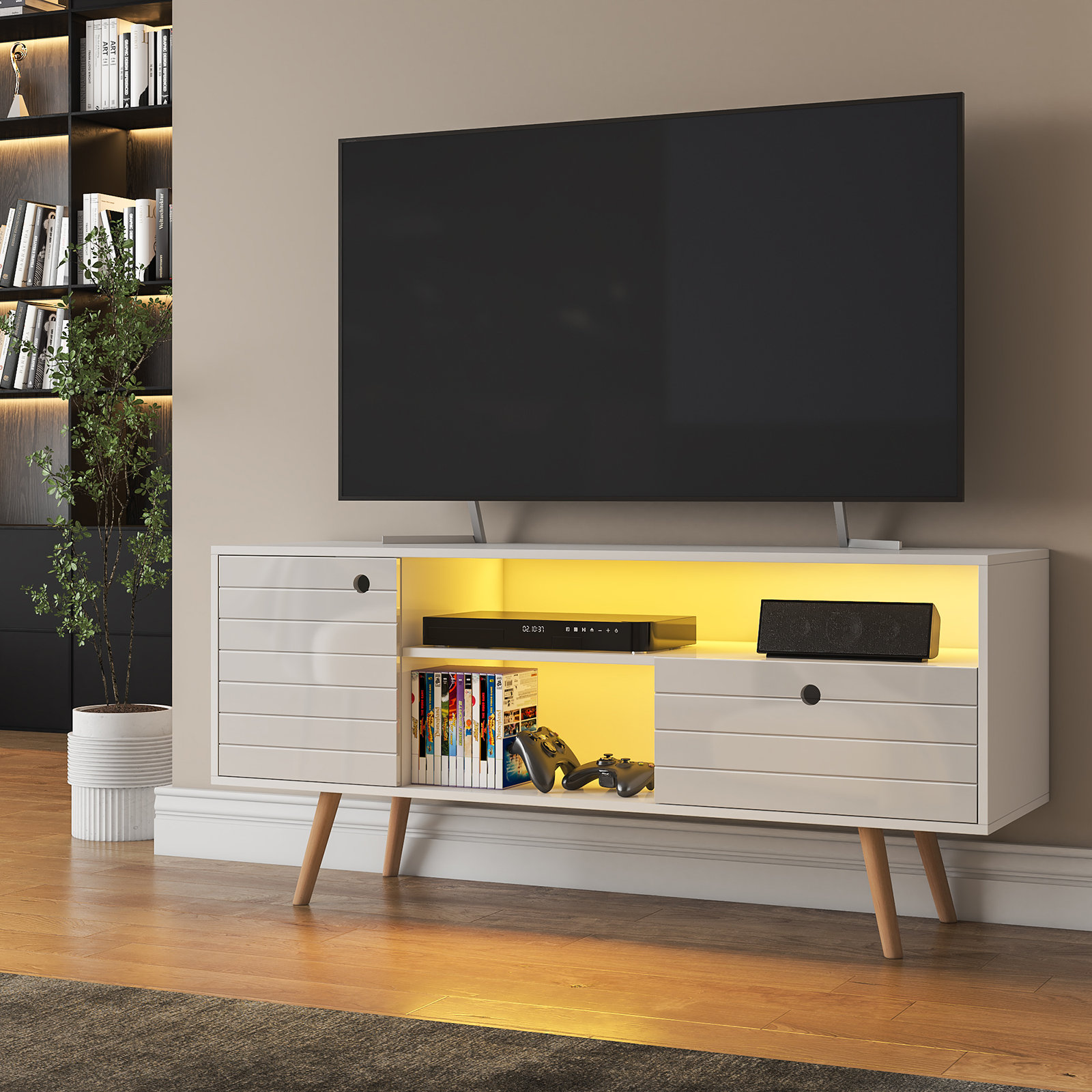 Wade Logan Dulsea TV Stand for TVs up to 60", Modern Media Console with 3Color LED Lights